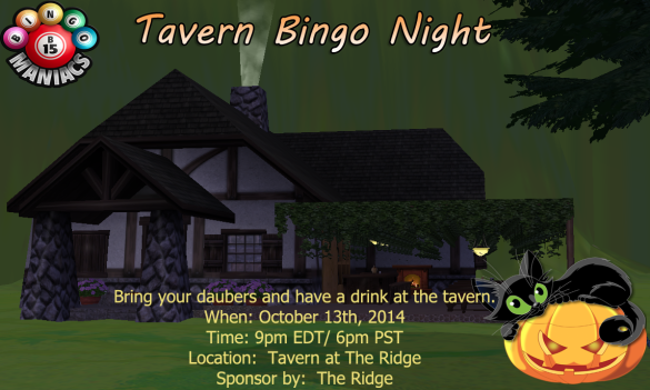 Bingo at the tavern aka The Ridge Oct 13